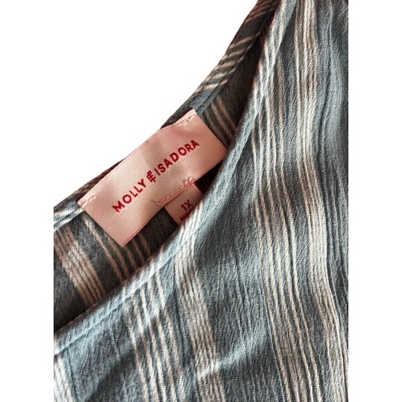 Molly & Isadora Blue White Striped Tie Front Sleeveless Blouse 1x - Picture 6 of 7